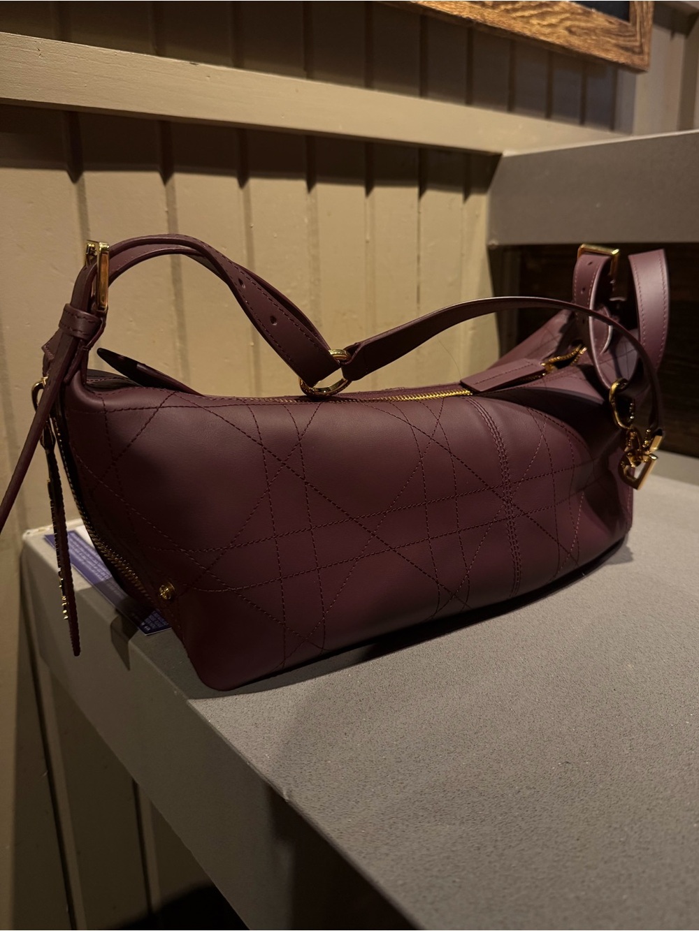 Dior D Journey Bag In Size Medium Plum Color Smooth Calfskin